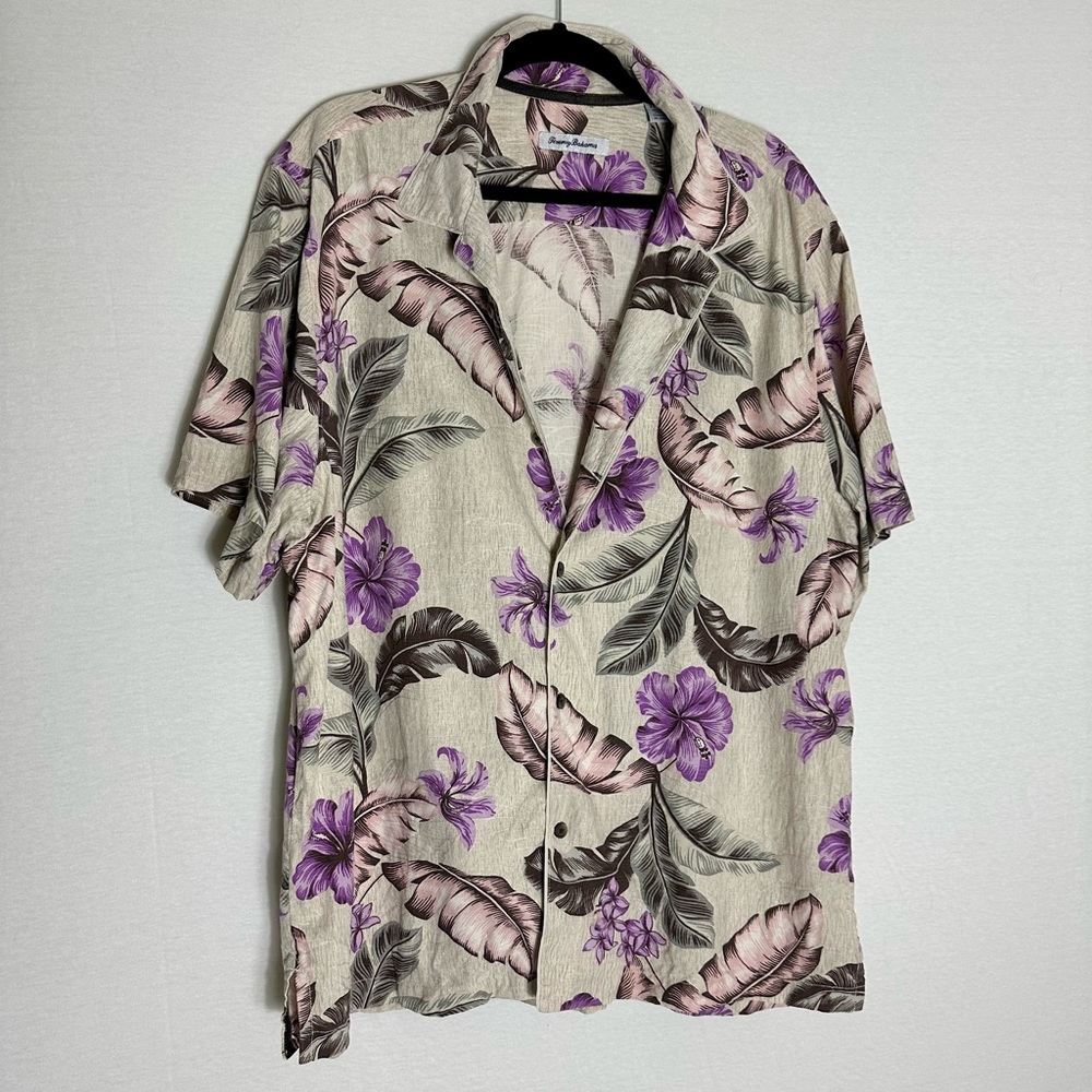 Tommy Bahama tan and purple shirt size XL